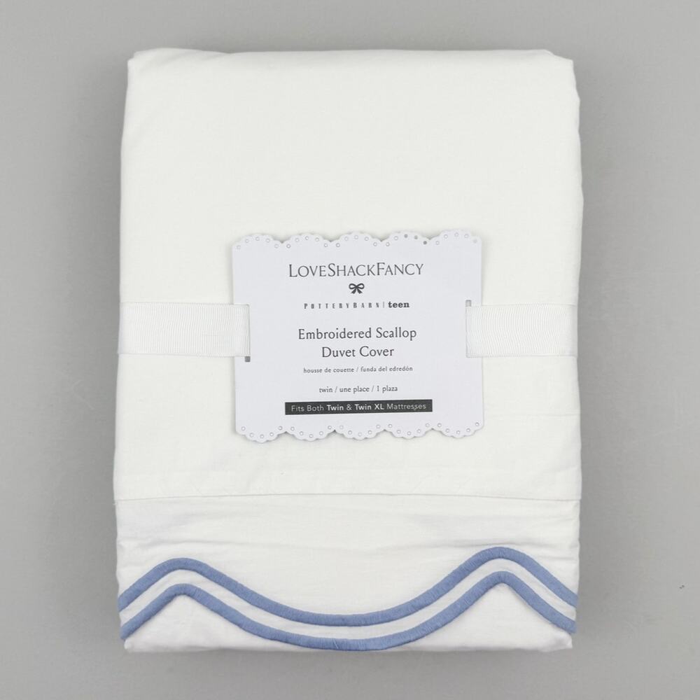 LoveShackFancy X Pottery Barn Teen Duvet Cover Twin/Twin XL Embroidered Scallop